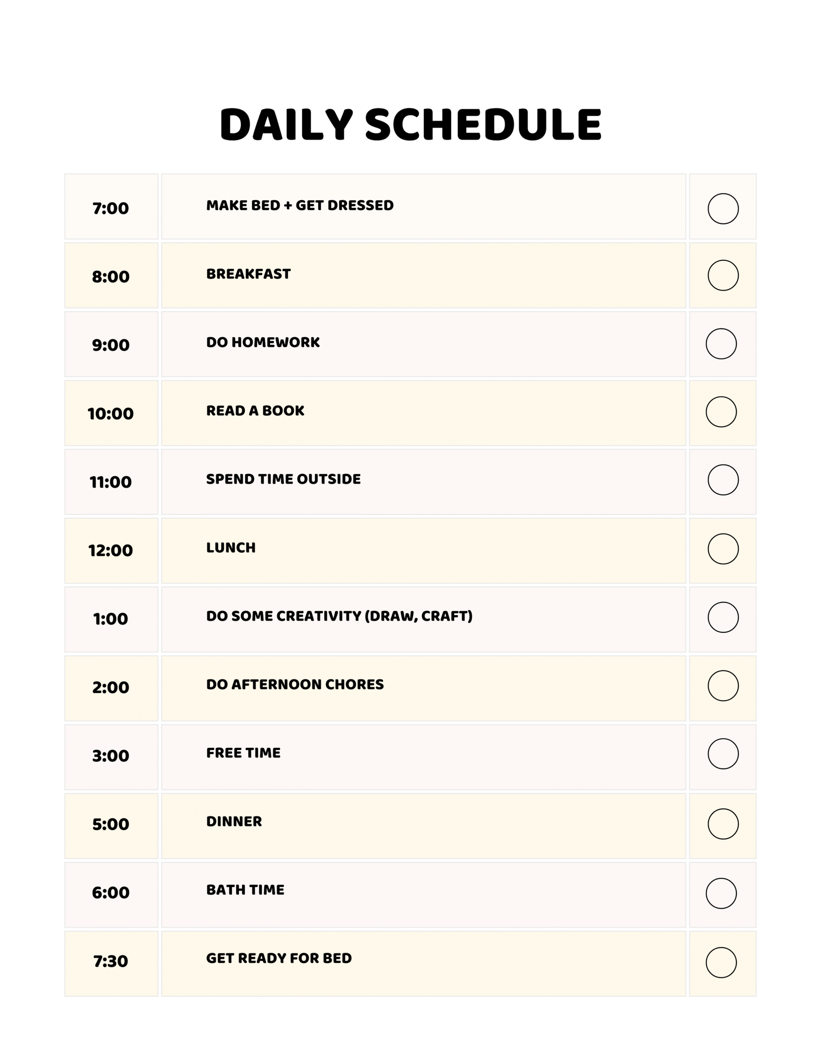 Weekly Planner For Kids — printable planner page