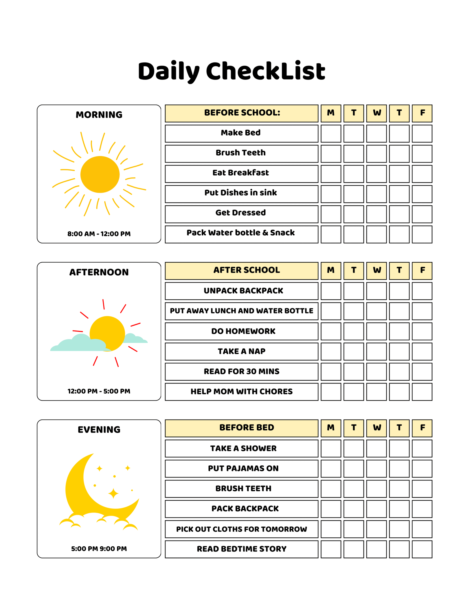 School Planner for Kids — printable planner page