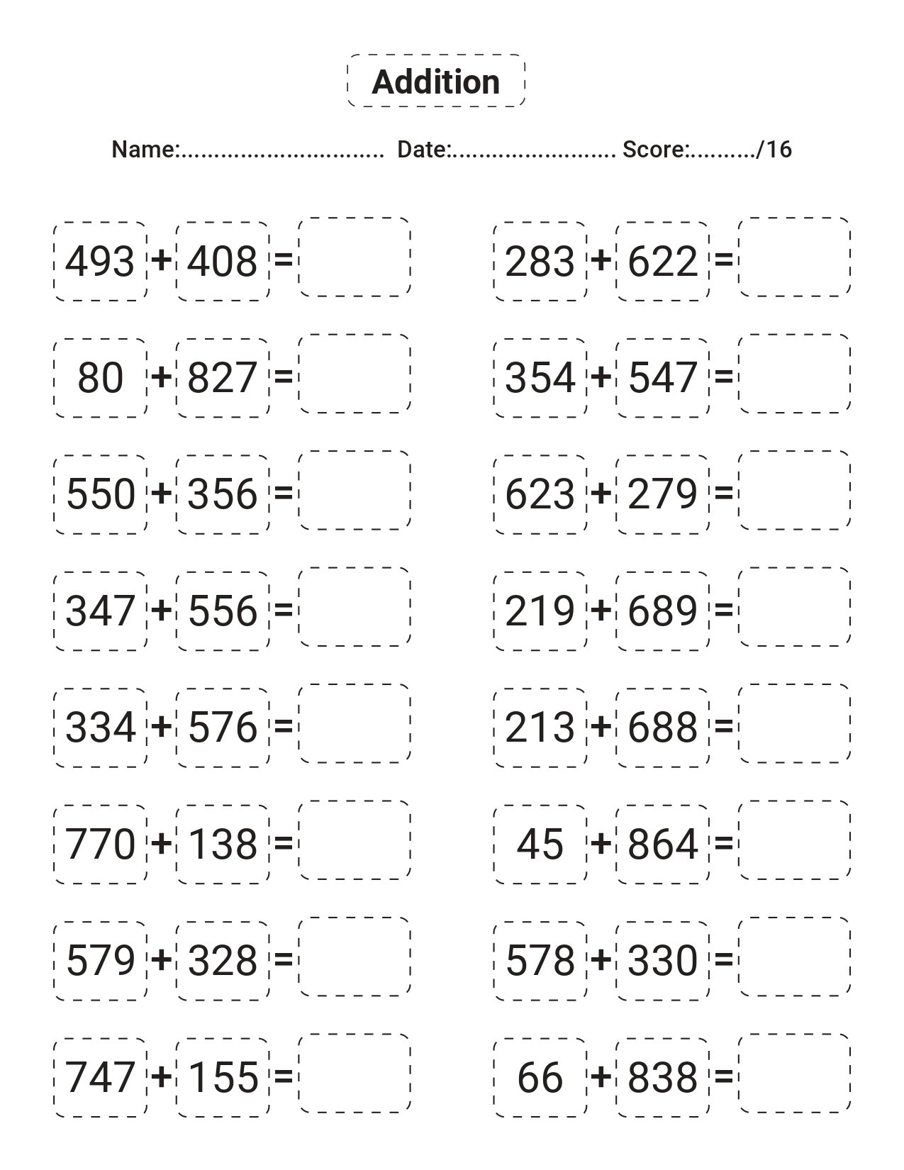 Addition Workbook Page 2