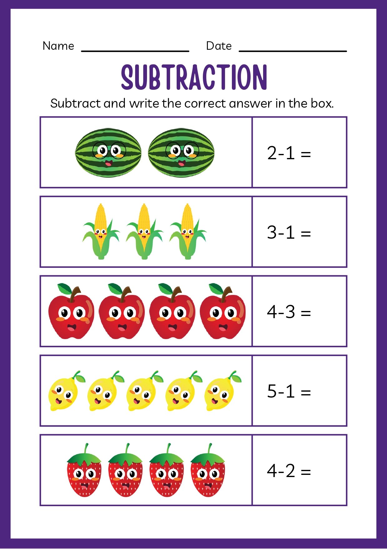 Subtraction Worksheet Page 2