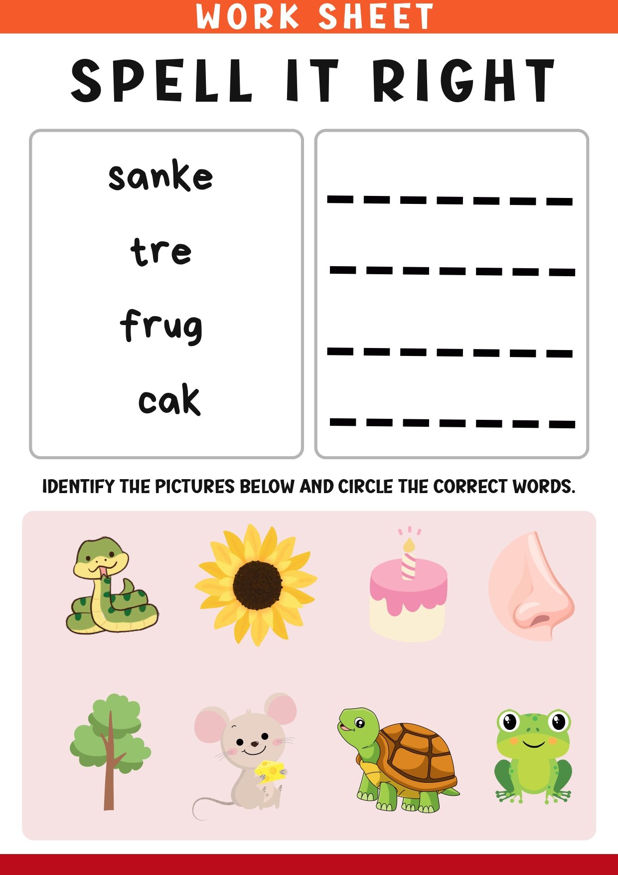 Spelling — printable exercise page
