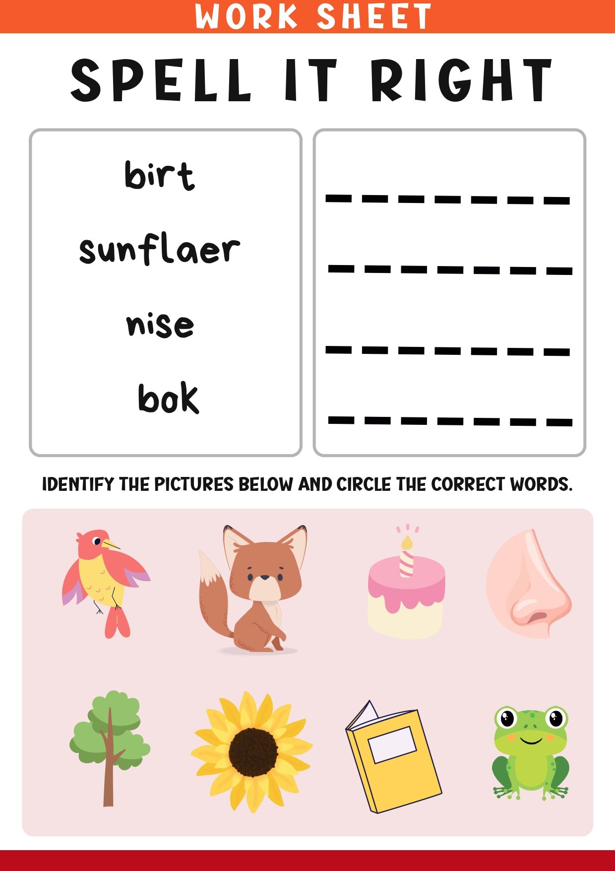 Spelling exercise page preview