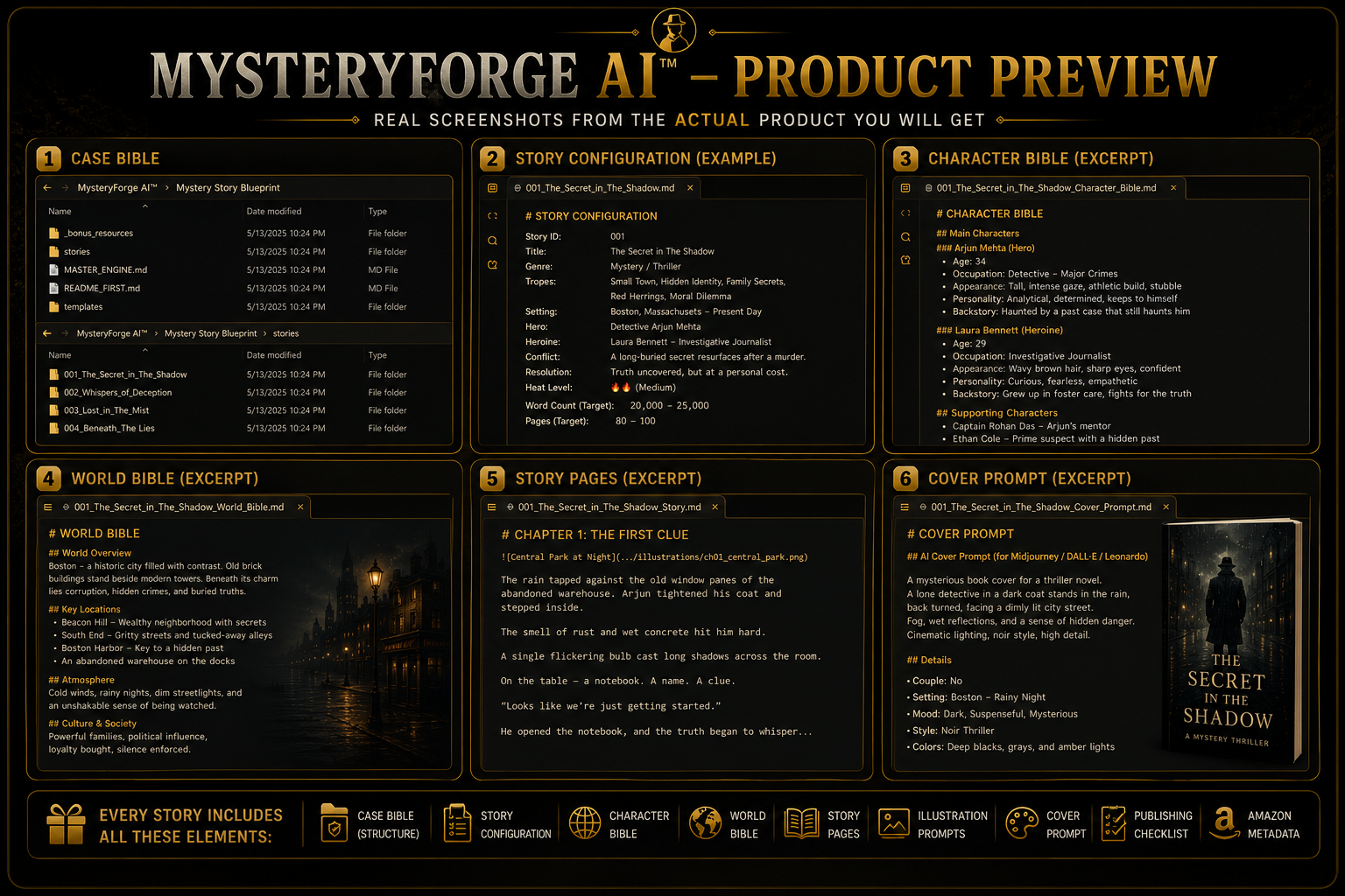 Preview of MysteryForge AI structure and blueprint contents