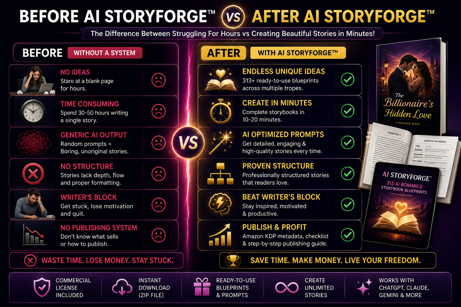 Before and after comparison of writing workflow with AI StoryForge