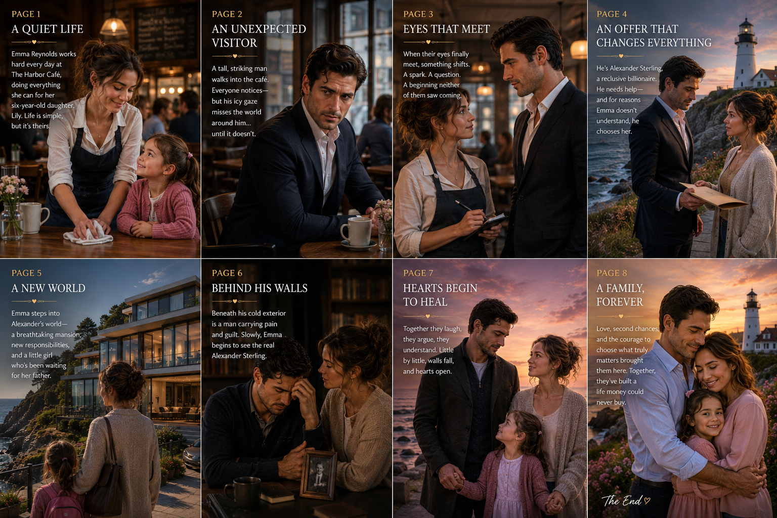 Illustrated story sample generated for a Billionaire Romance blueprint