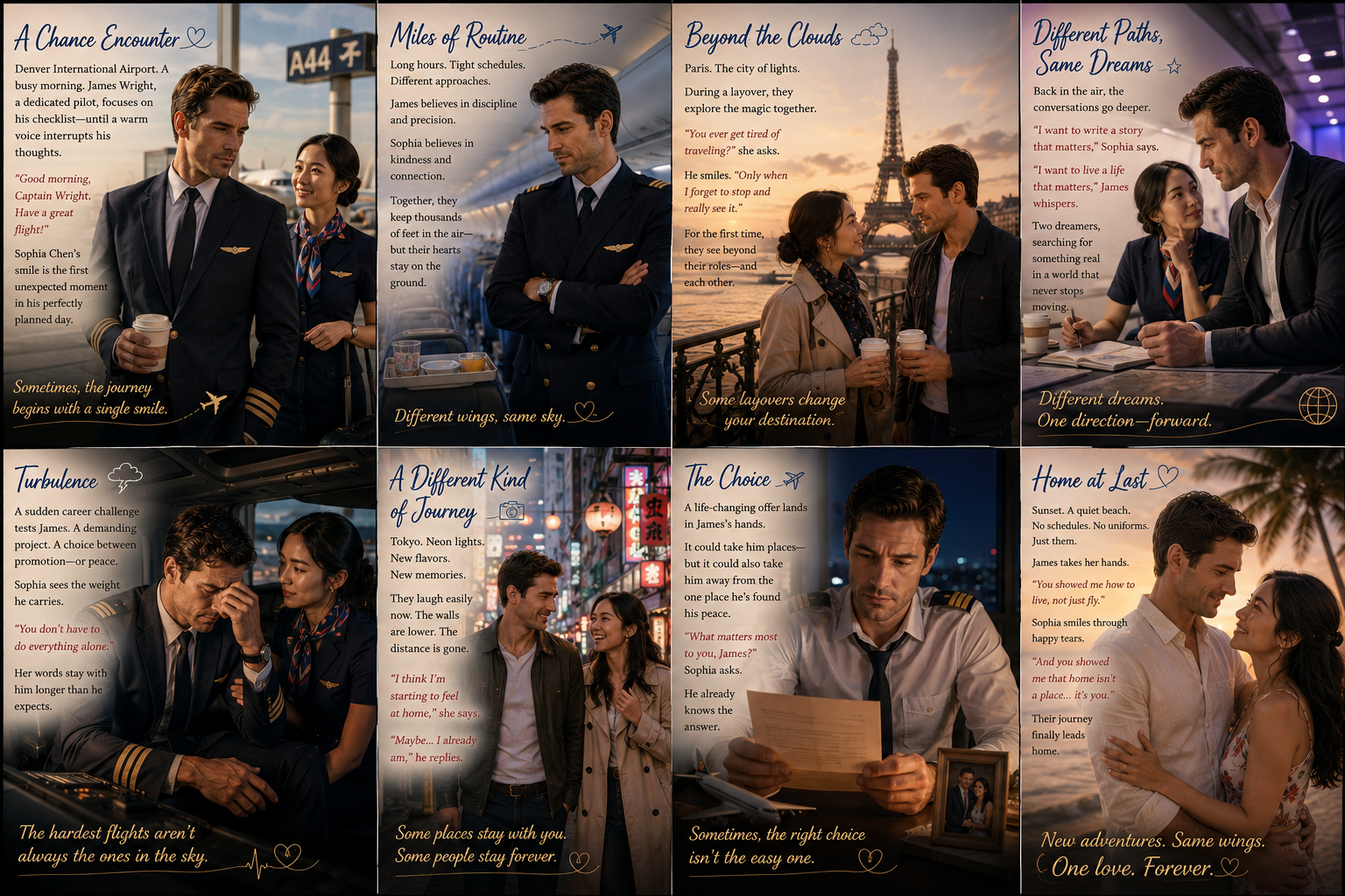 Illustrated story sample generated for a Travel Romance blueprint