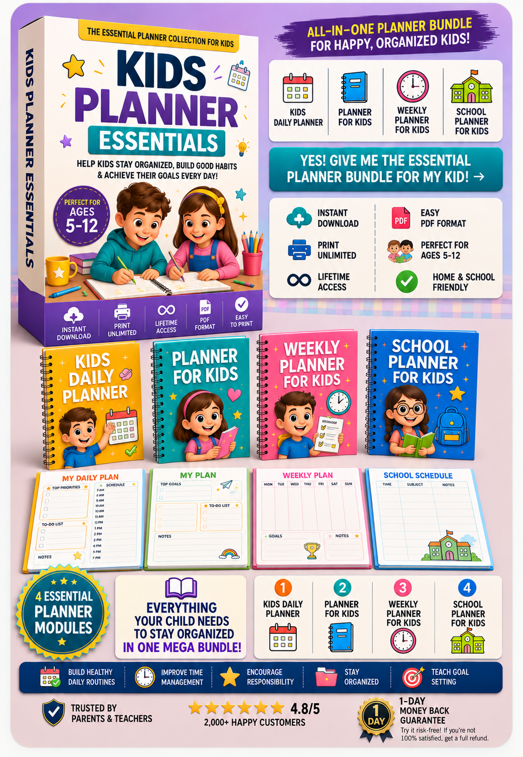 BrightPath Kids Planner Essentials — printable planner collection mockup