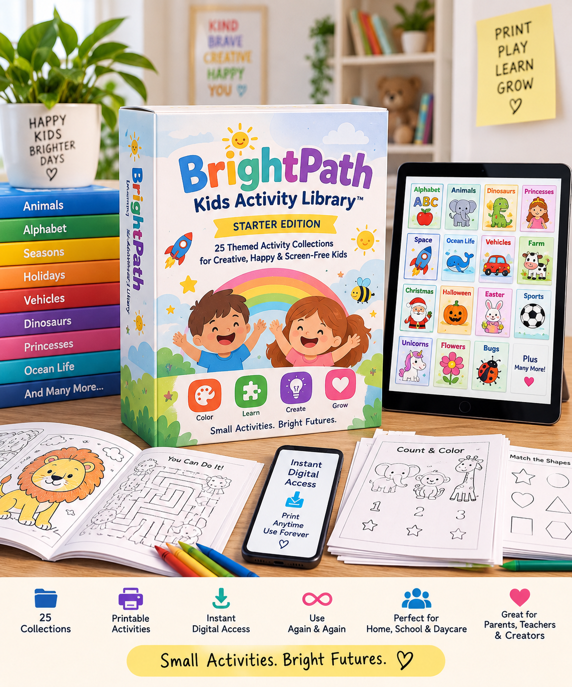 BrightPath Kids Activity Library — printable activity pages collection mockup