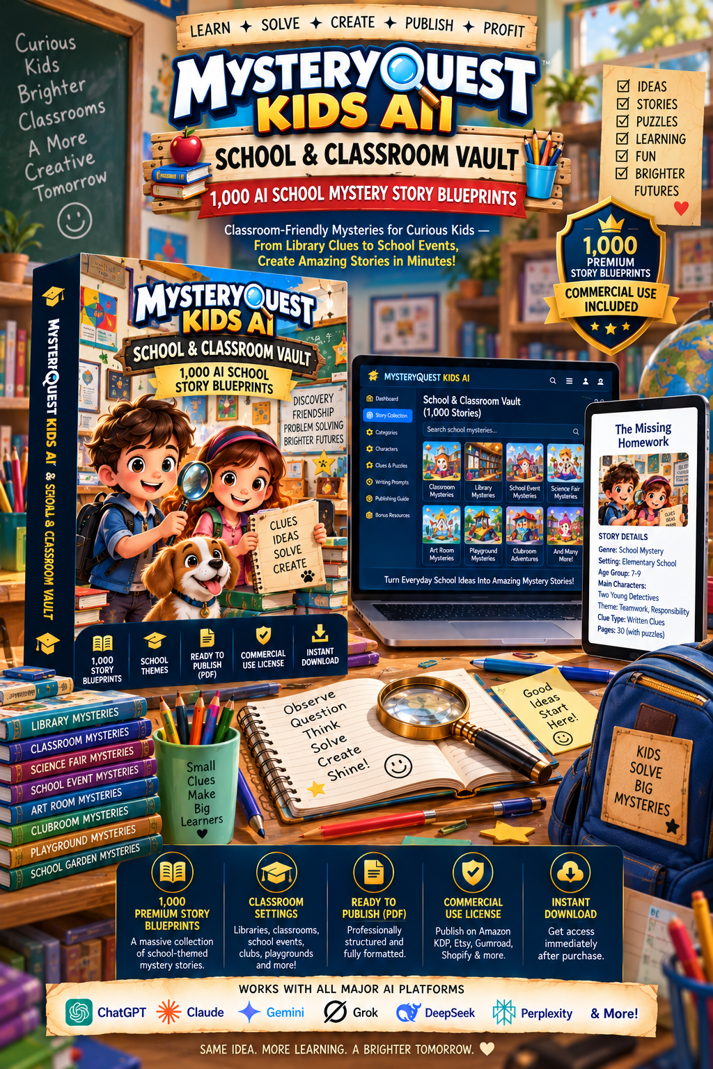School & Classroom Vault product mockup showing a children's mystery case blueprint