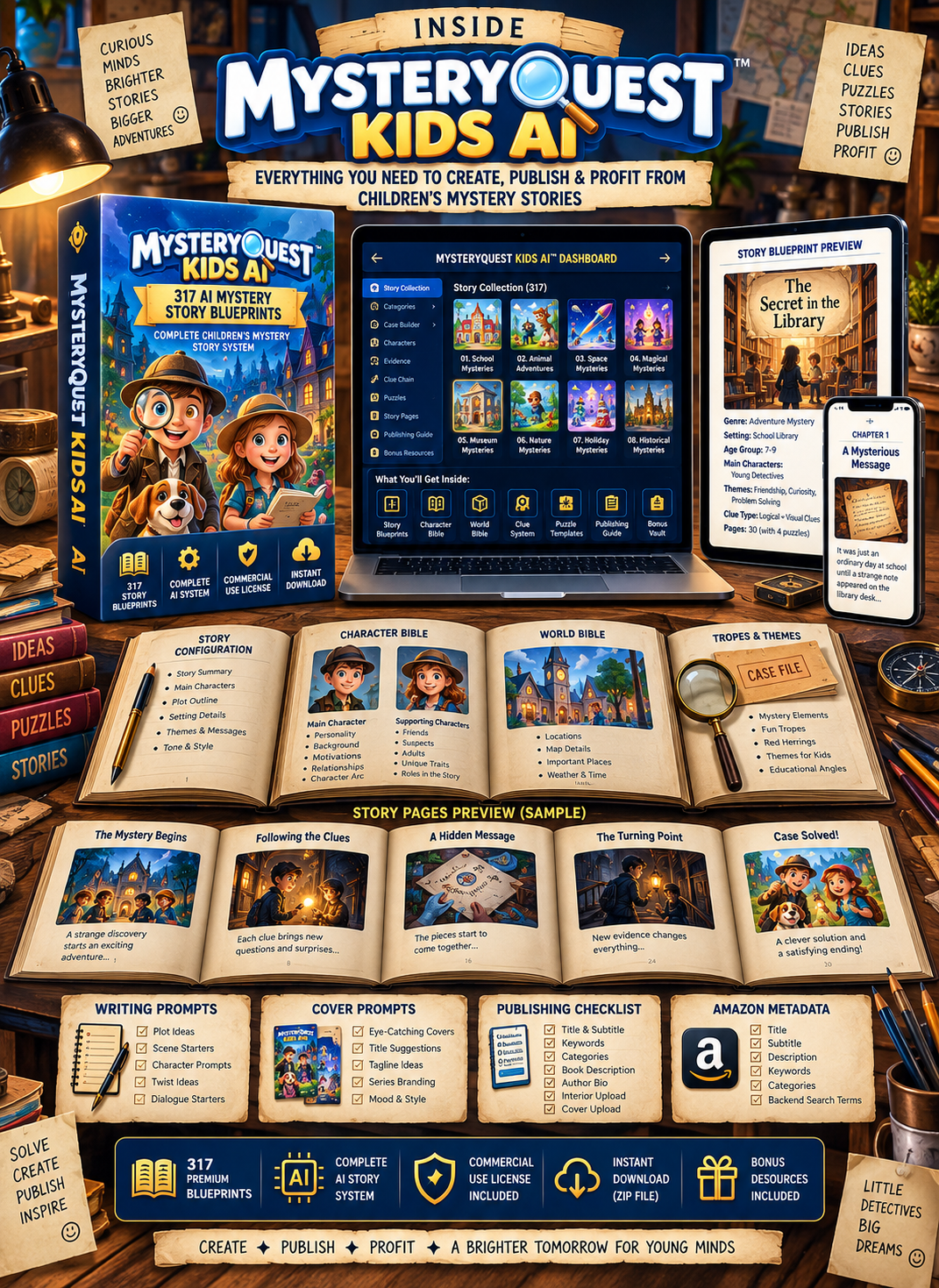 Exploded view of everything included in MysteryQuest Kids AI